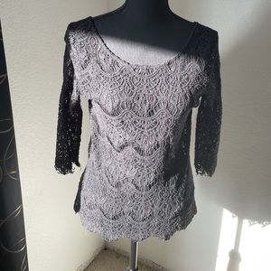 Forever21 black lace 3/4 sleeve zip up top